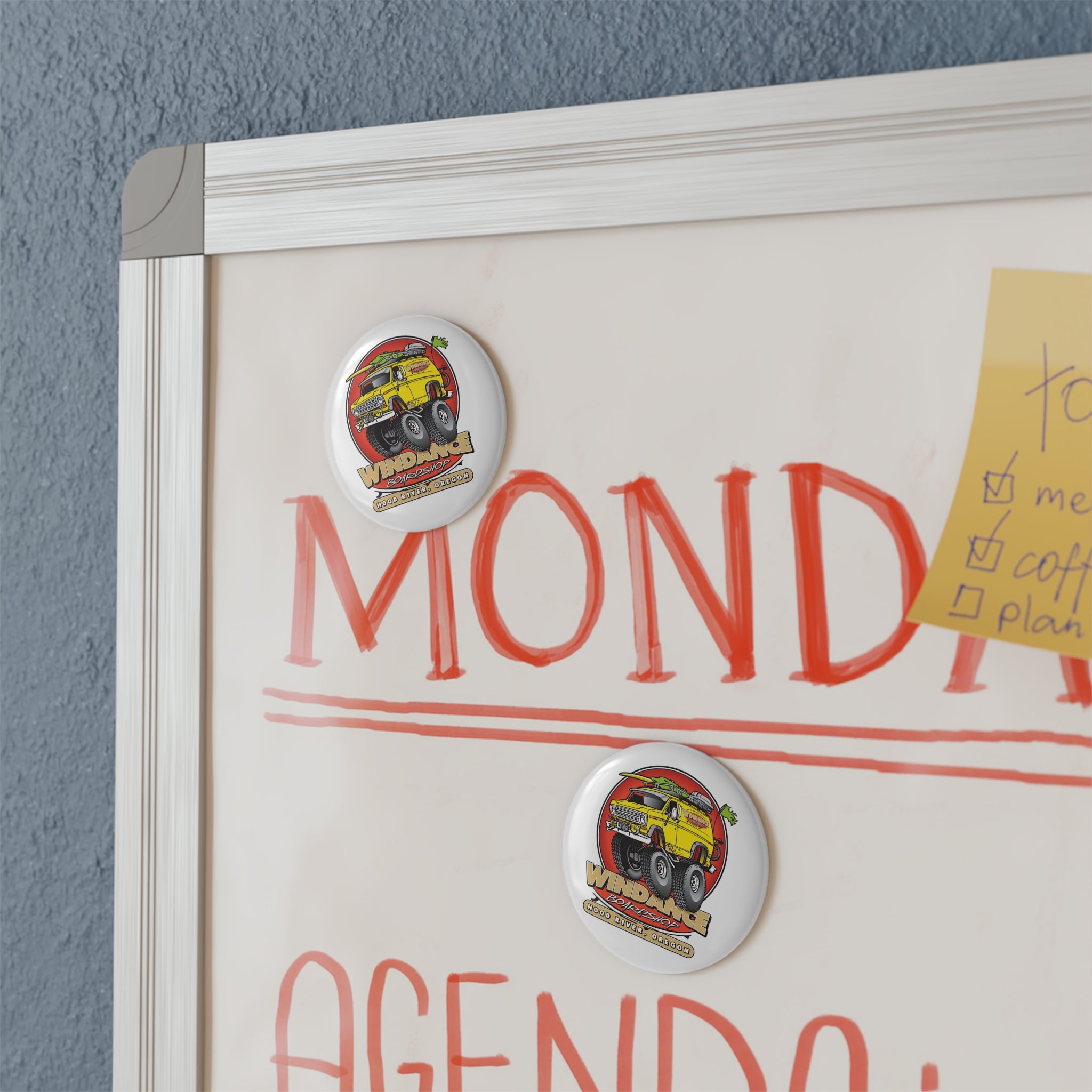 Windance Boardshop Round Magnet — Hood River, Oregon Van Graphic